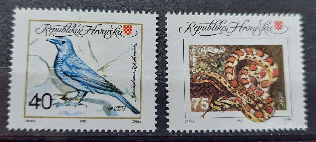 Kroatija 1992 paukštis,gyvate, švarus, Michel 207-