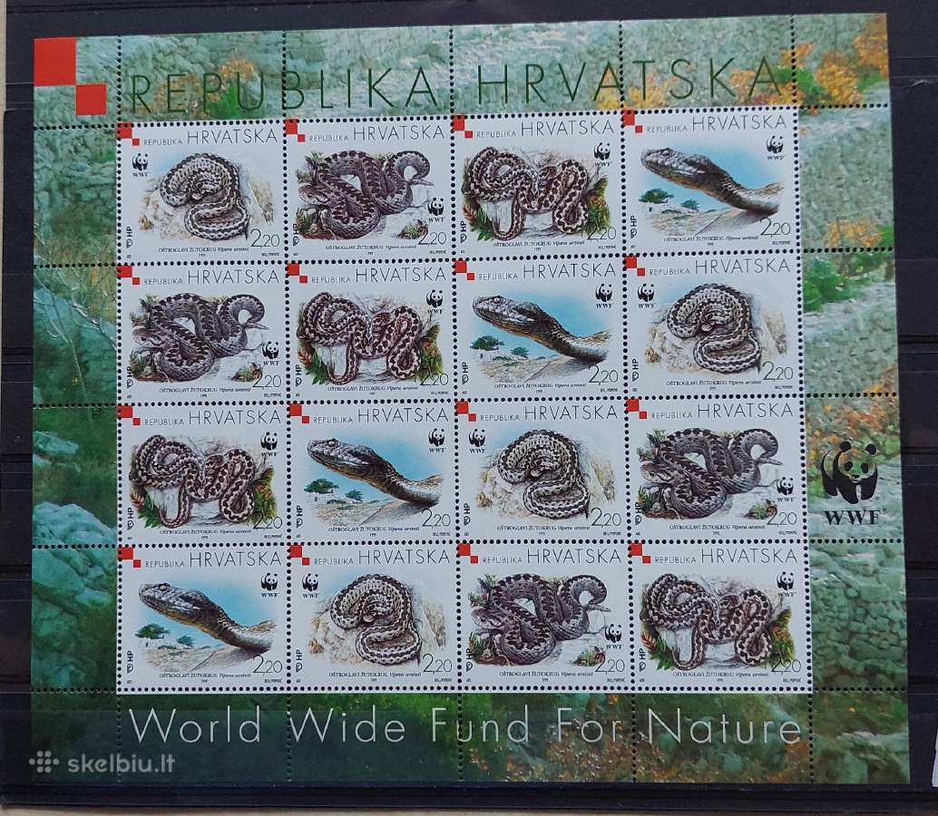 Kroatija1999 Wwf gyvates, švarus,lapelis Michel 50