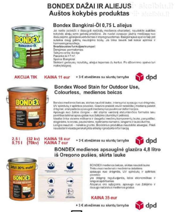 Bondex aliejus, dažai ,medienos beicas.skandinavij