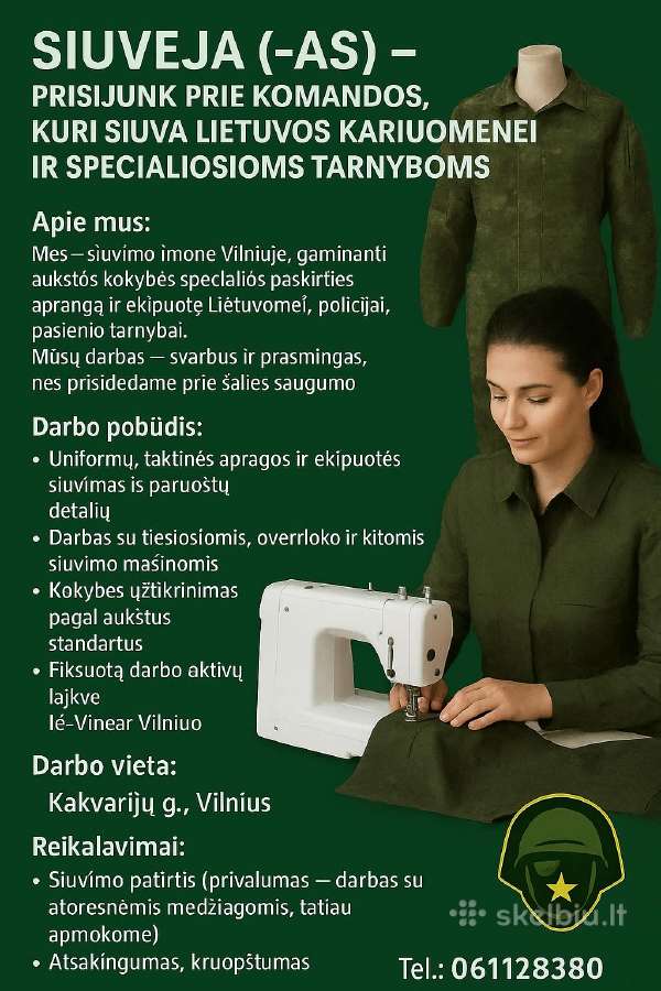Siuvėja , Siuvimo įmonė įdarbins