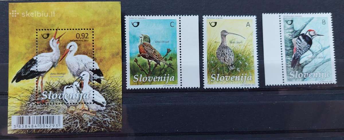 Slovėnija 2011 paukščiai, švarus,michel 908-910blo