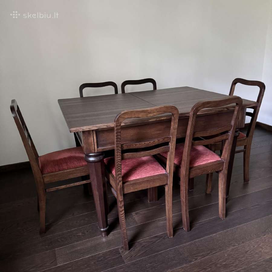 Senovinis valgomojo stalas su 6 kėdėmis