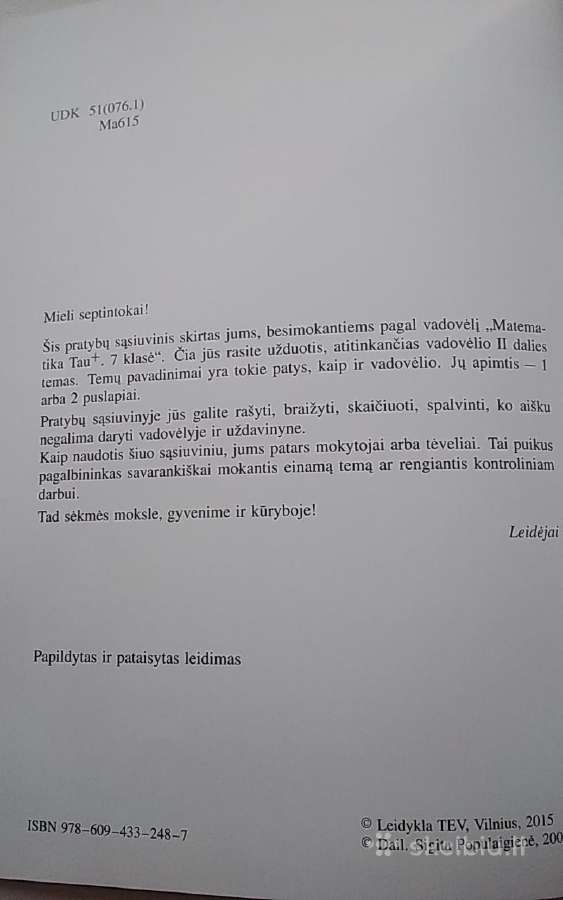 Matematika Tau plius. 7 klasė. Pratybų sąsiuvinis2 - nuotraukos Nr. 2
