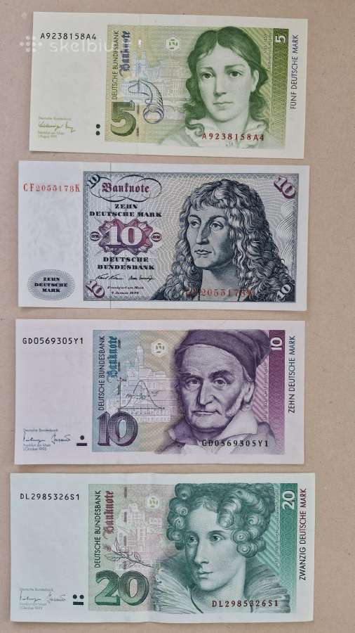 4 vnt skirtingų Vokietijos Markių banknotų