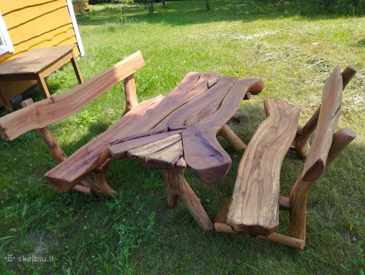 Rankų darbo unikalus obels stalas su suolai - nuotraukos Nr. 2