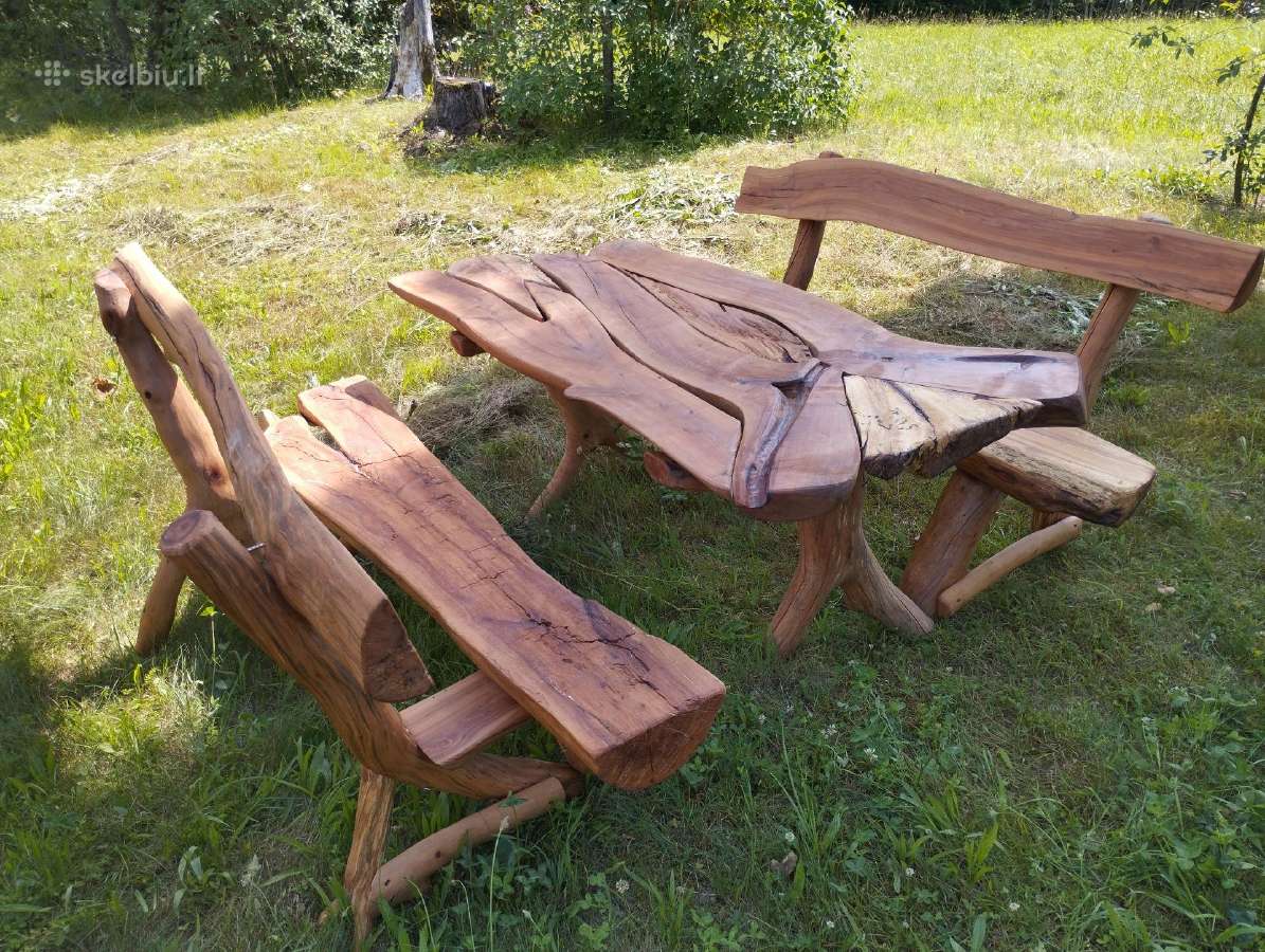 Rankų darbo unikalus obels stalas su suolai - nuotraukos Nr. 3
