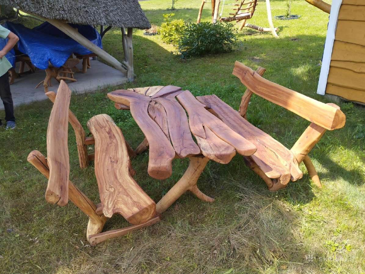 Rankų darbo unikalus obels stalas su suolai - nuotraukos Nr. 4