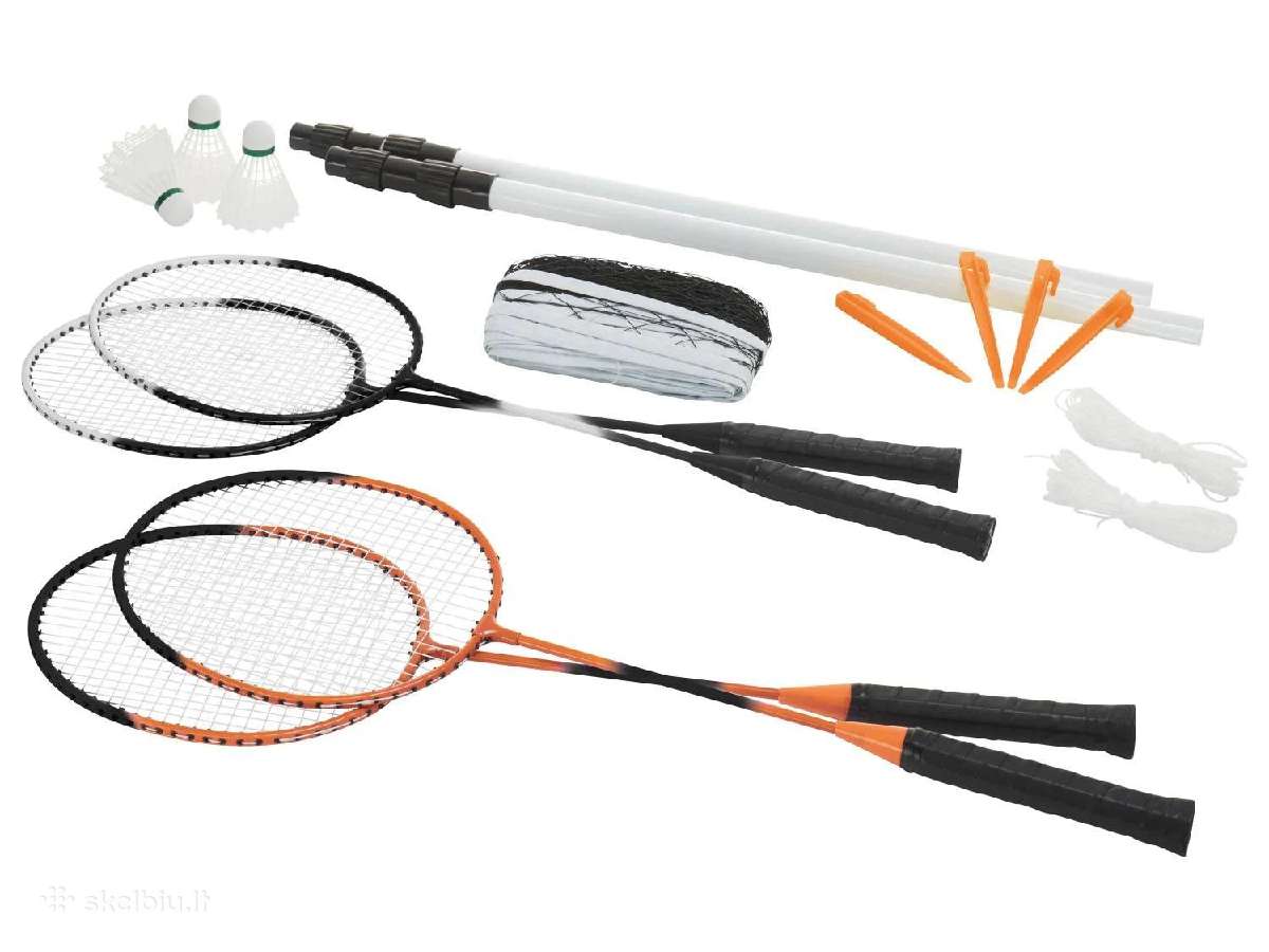 Badmintono raketes ir komplektas su tinklu.