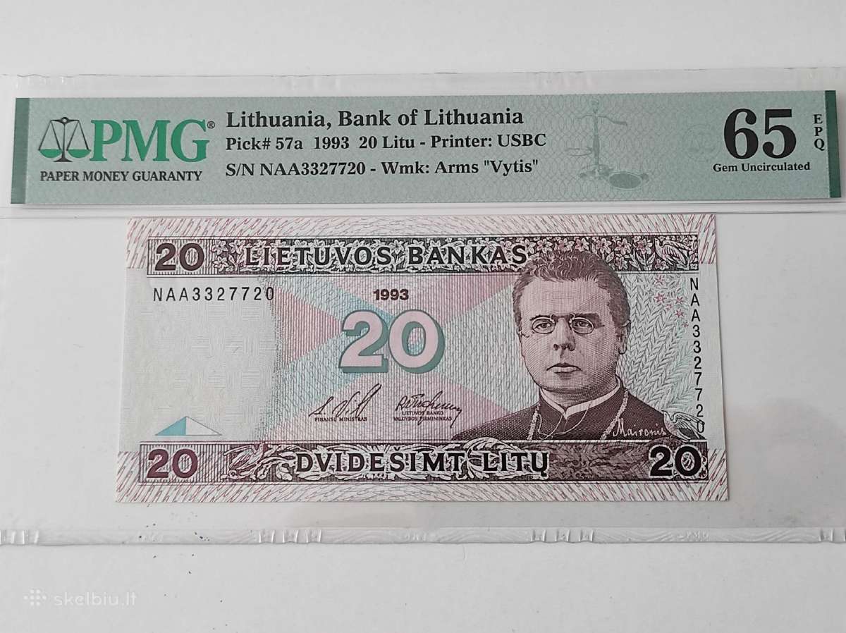 1993 metų 20 litų Pmg 65