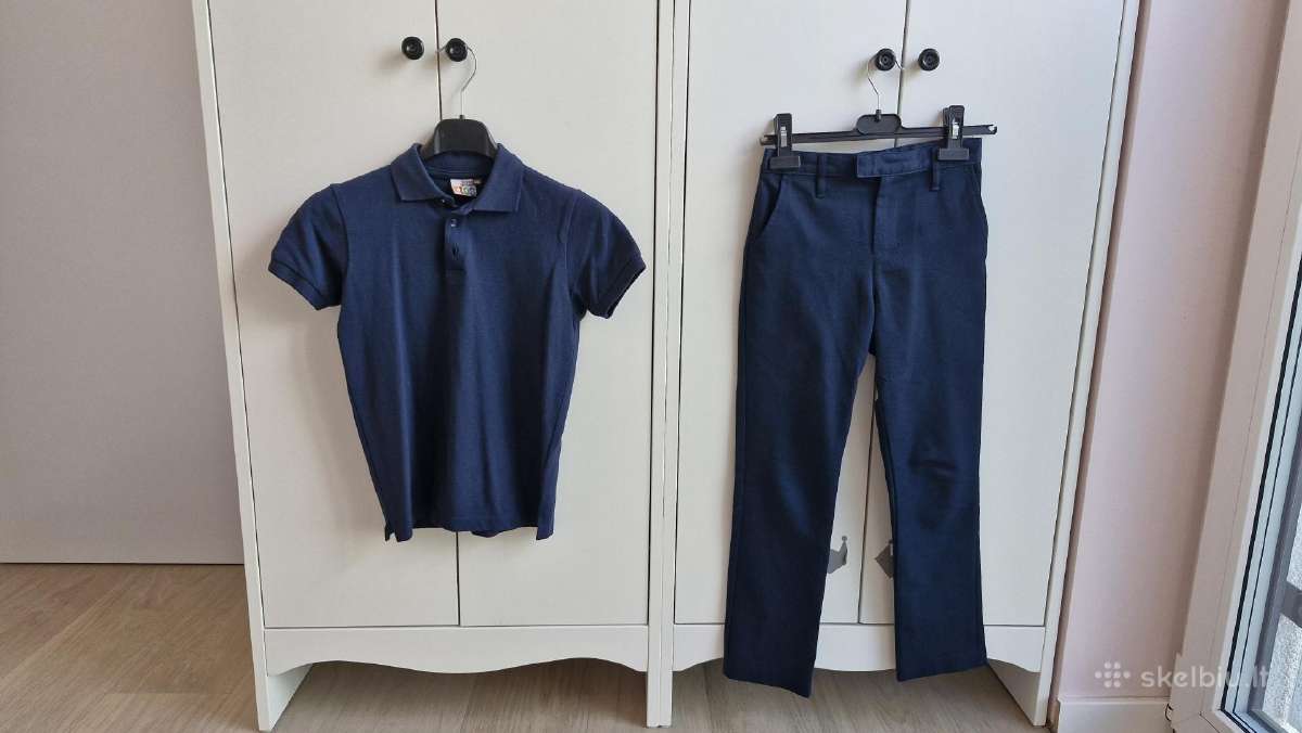 Mokyklinės kelnės 134cm ir polo marškinėliai 134cm