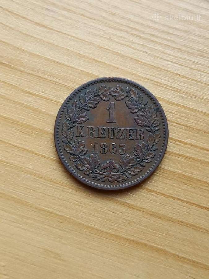 Vokietija- Badenas 1863 1 kreiceris - nuotraukos Nr. 2