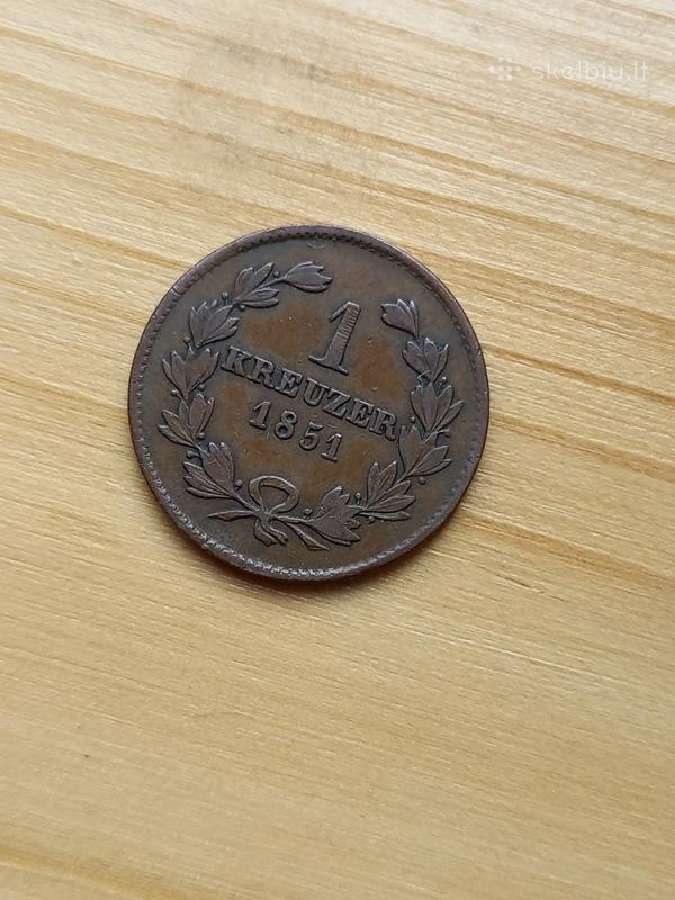 Vokietija- Badenas 1851 1 kreiceris - nuotraukos Nr. 2