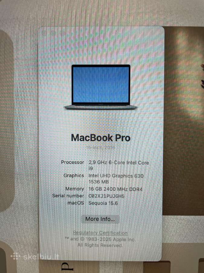 MacBook Pro 15 (2018) i9 / 16gb RAM / 256gb SSD - nuotraukos Nr. 5