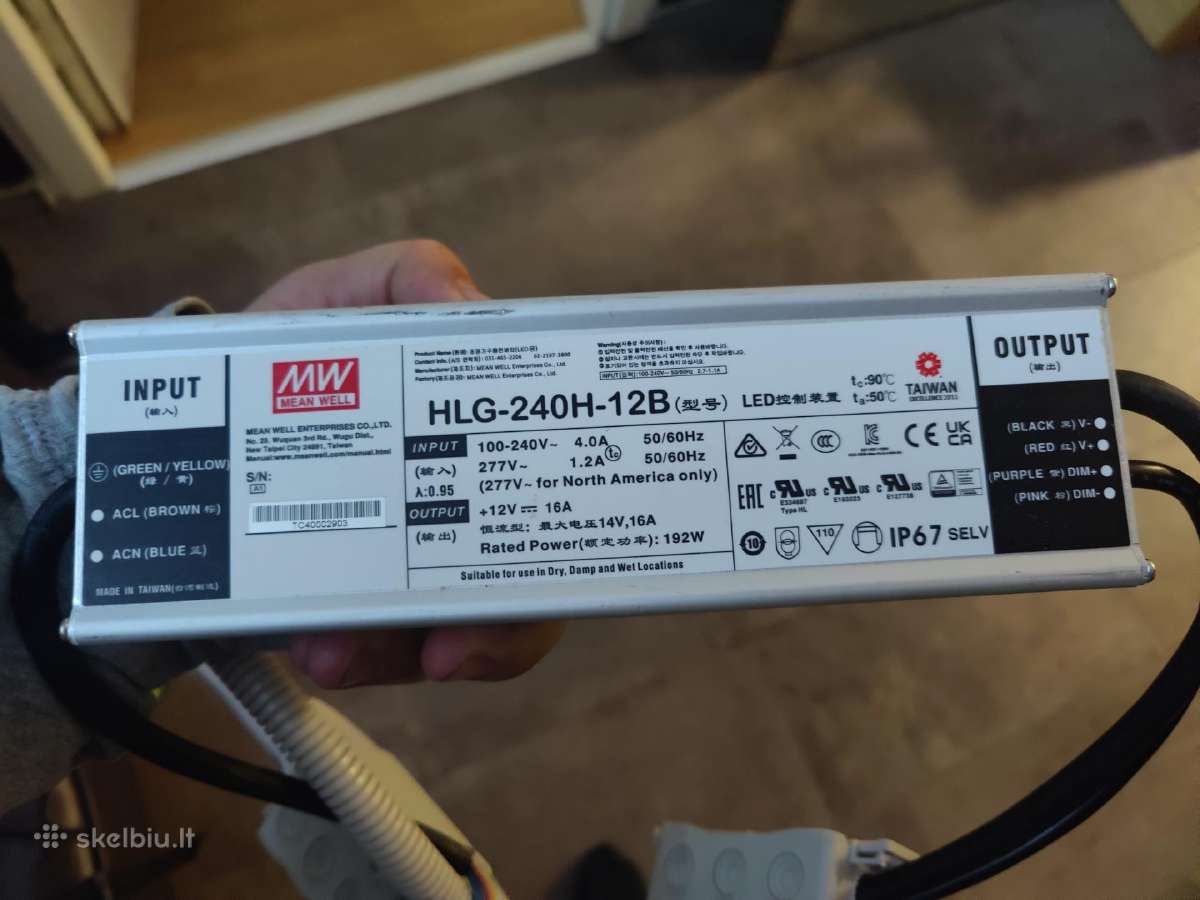 LED Driver Hlg-240h-12b 16a Ip67 w/ Dimming Func - nuotraukos Nr. 2
