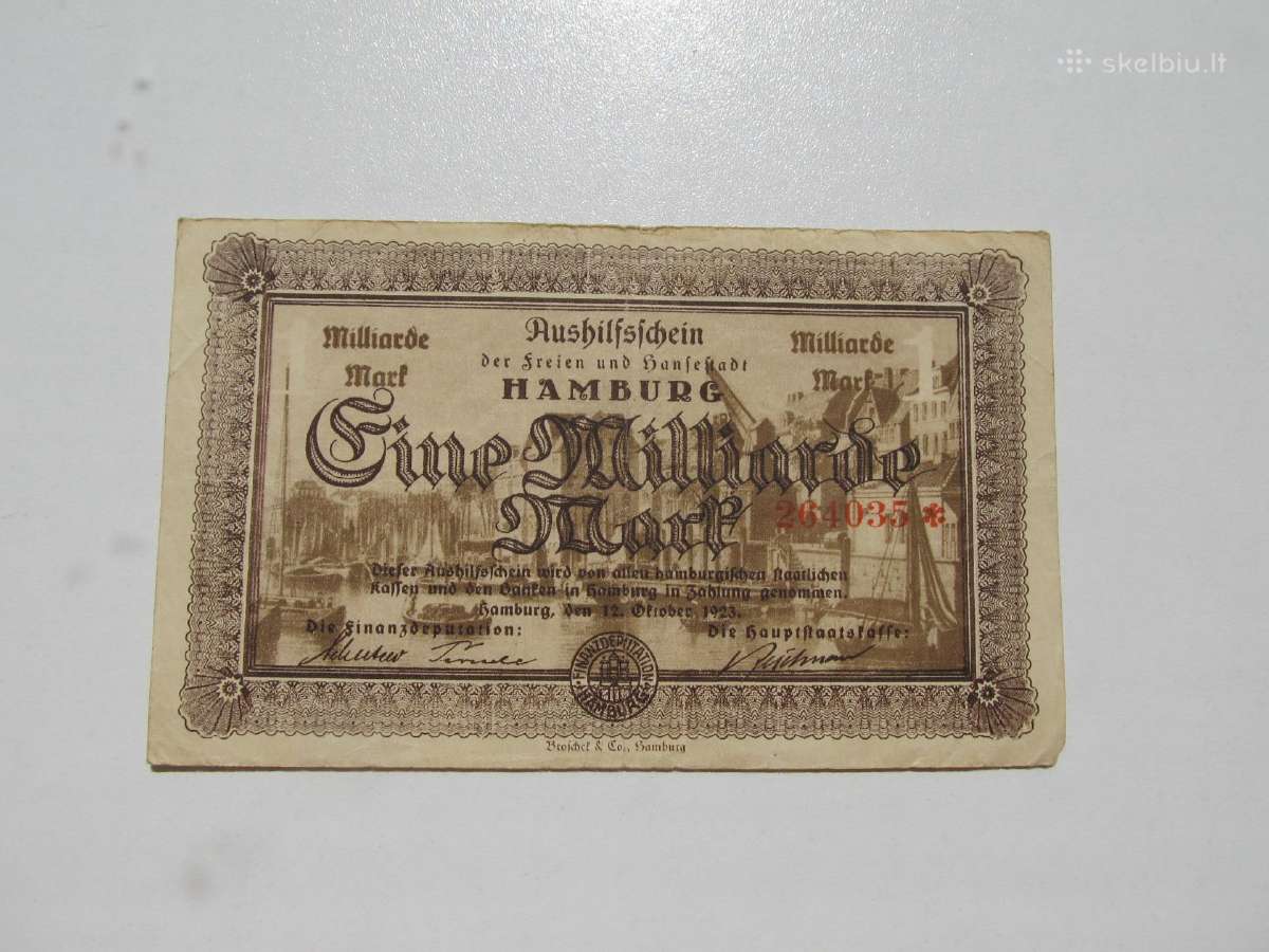 1 milijardas markiu , Hamburg Vokietija , 1923