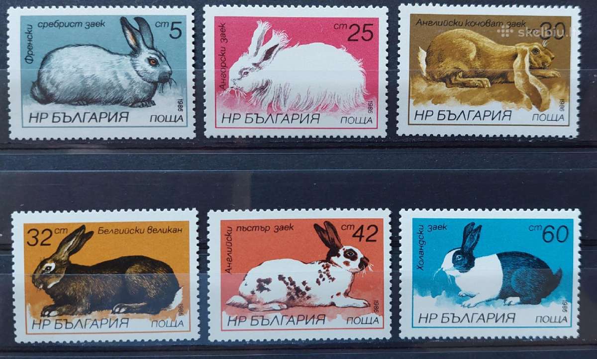Bulgarija 1986 triušiai, švarus, Michel 3447-3452