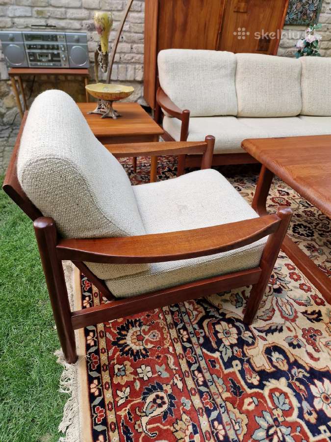 Vintažinė mid century tikmedžio sofa ,foteliai - nuotraukos Nr. 3
