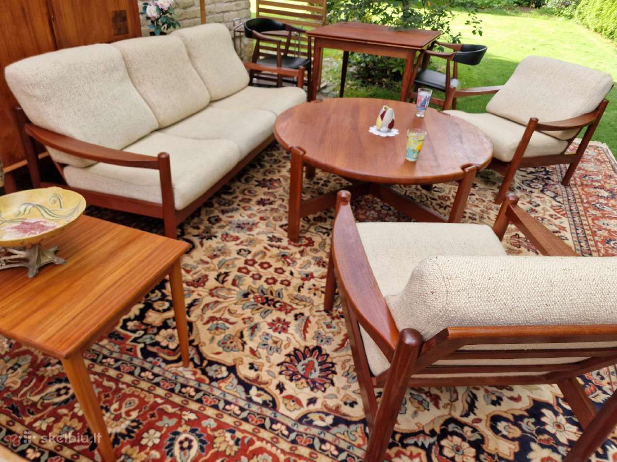 Vintažinė mid century tikmedžio sofa ,foteliai - nuotraukos Nr. 30