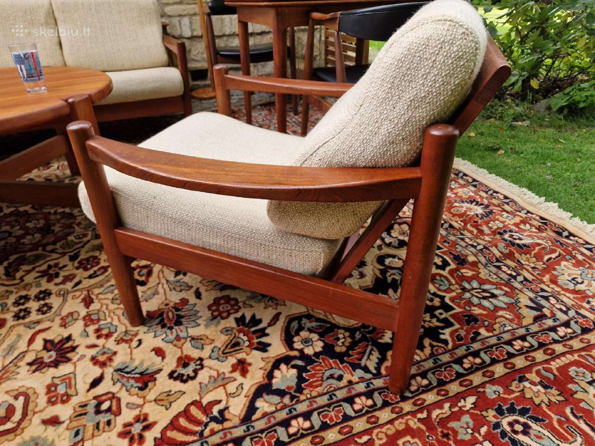 Vintažinė mid century tikmedžio sofa ,foteliai - nuotraukos Nr. 32