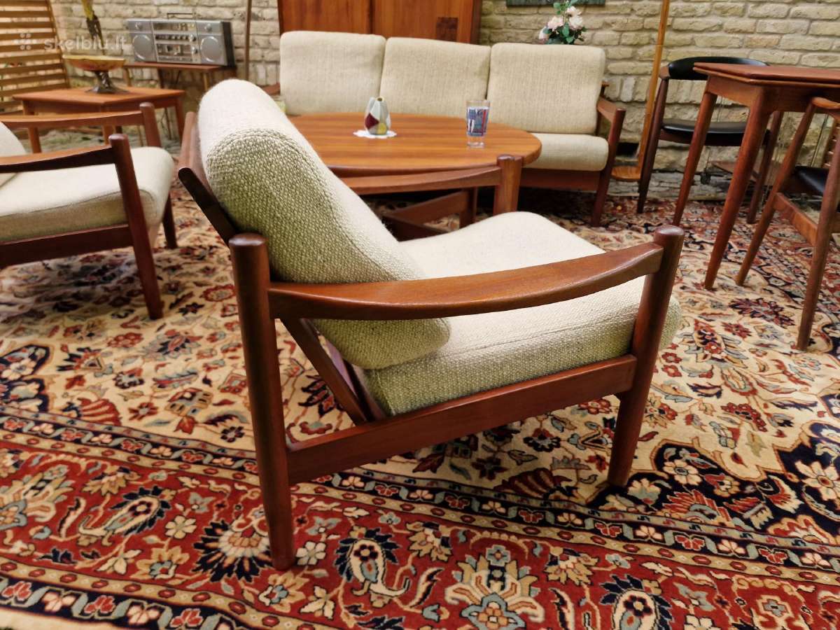 Vintažinė mid century tikmedžio sofa ,foteliai - nuotraukos Nr. 34