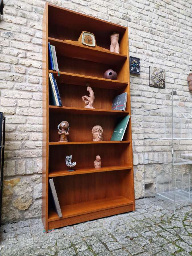 Vintažinė mid century tikmedžio knygų lentyna - nuotraukos Nr. 17