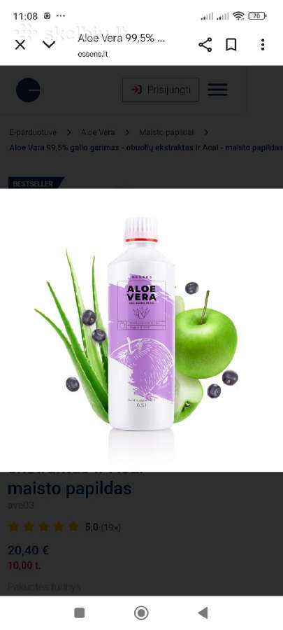 Aloe Vera 99,5% gelio gėrimas - obuolių ekstraktas