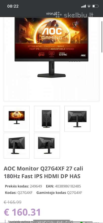 Aoc Q27g4xf monitoriaus stovas - nuotraukos Nr. 4