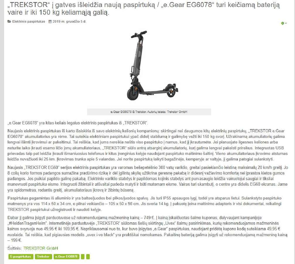 Elektrinis paspirtukas Trekstor (Vokiškas) - nuotraukos Nr. 8