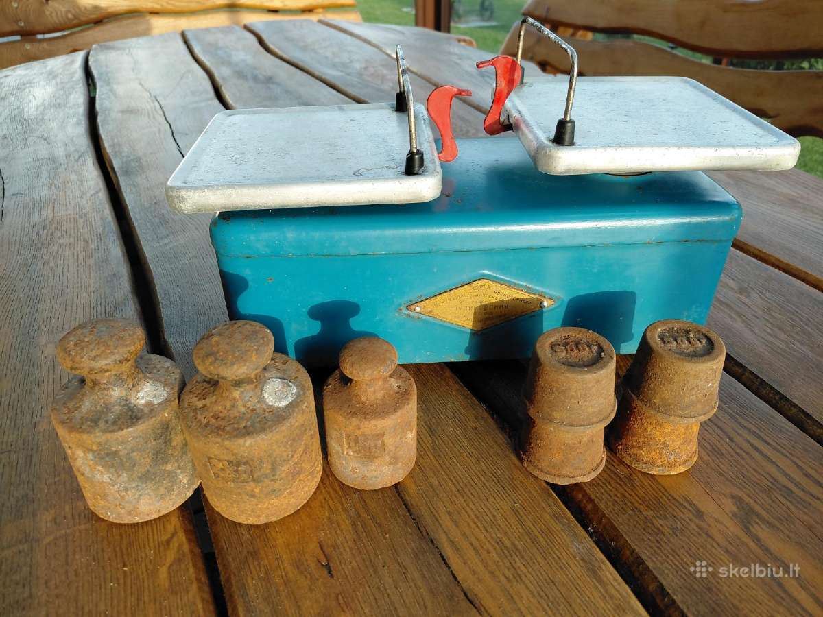 Vintažinės mechaninės svatstyklės su svarsčiais - nuotraukos Nr. 2