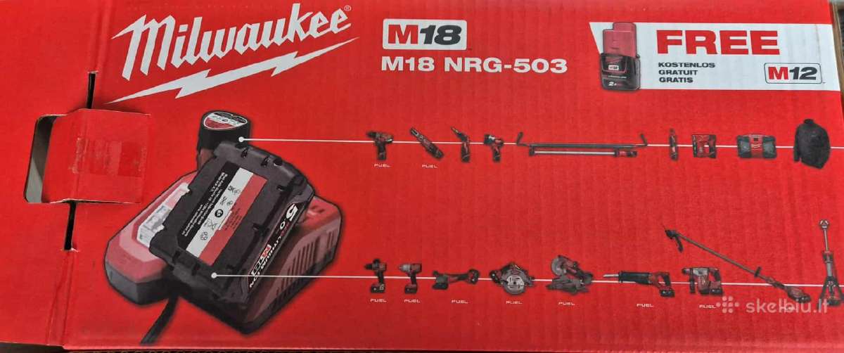 Milwaukee 3x5ah akumuliatoriai su įkrovikliu