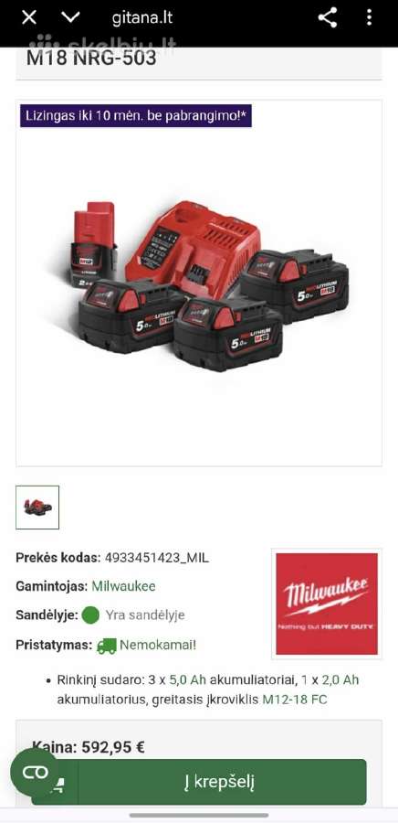 Milwaukee 3x5ah akumuliatoriai su įkrovikliu - nuotraukos Nr. 2