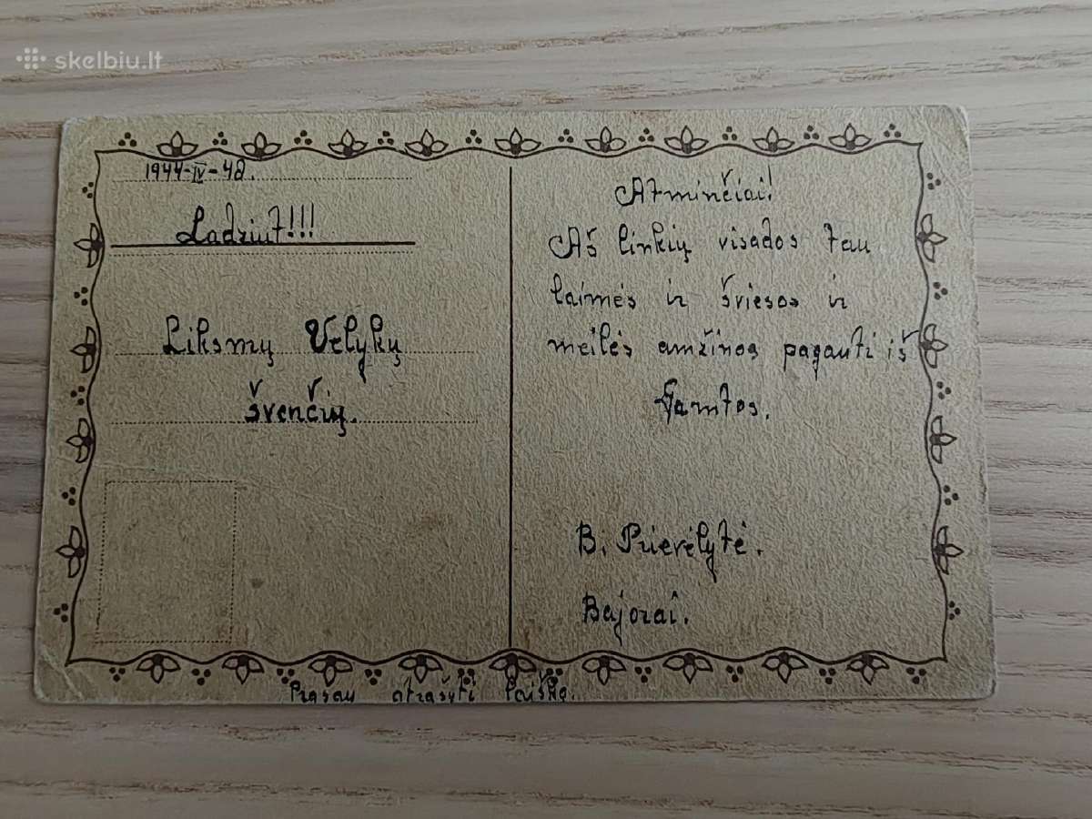 Šv. Velykų atvirukas 1944 - nuotraukos Nr. 2