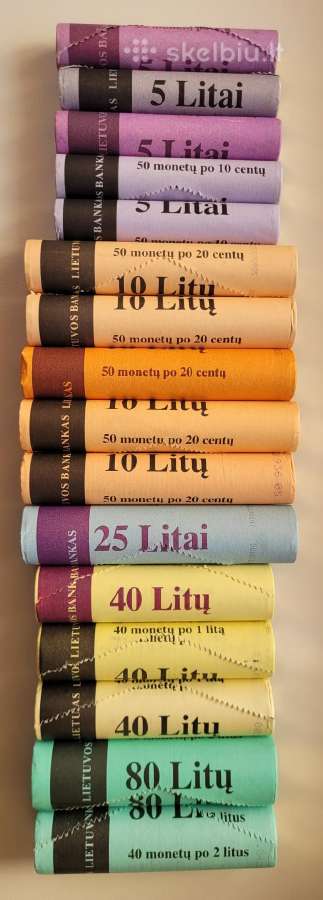 Lietuva. Apyvartinių litų monetų ritinėliai