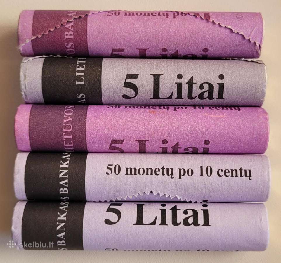 Lietuva. Apyvartinių litų monetų ritinėliai - nuotraukos Nr. 2