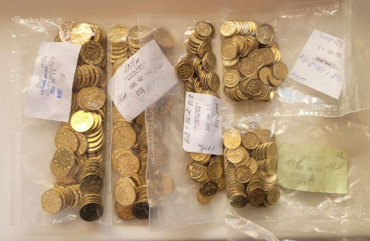 Apyvartinių litų monetų bankiniai maišeliai