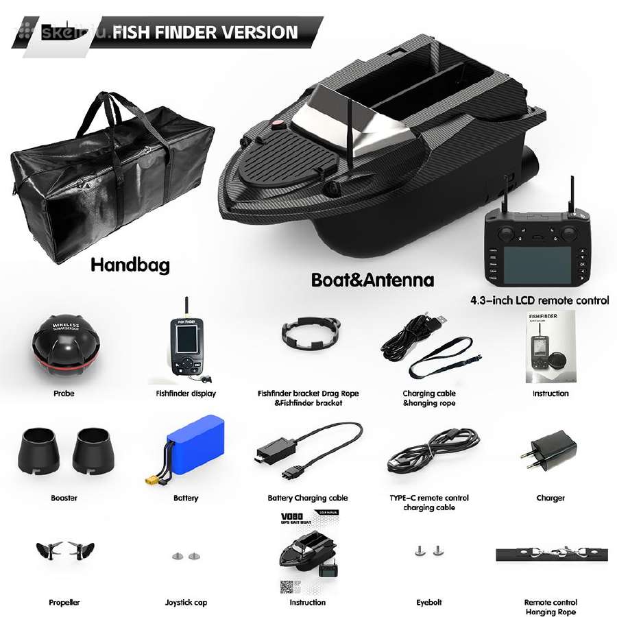 Flytec V080 pašarų laivelis su Echolotu ir GPS