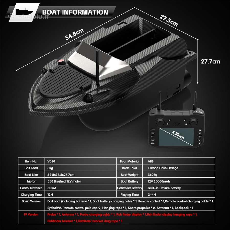 Flytec V080 pašarų laivelis su 180 GPS taškų - nuotraukos Nr. 17