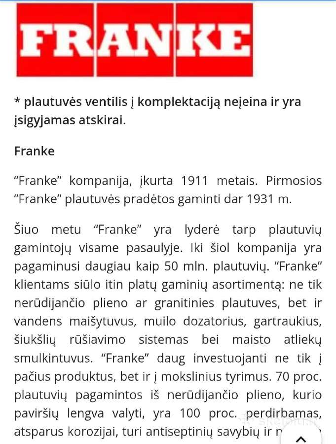 Franke plautuvė - nuotraukos Nr. 3