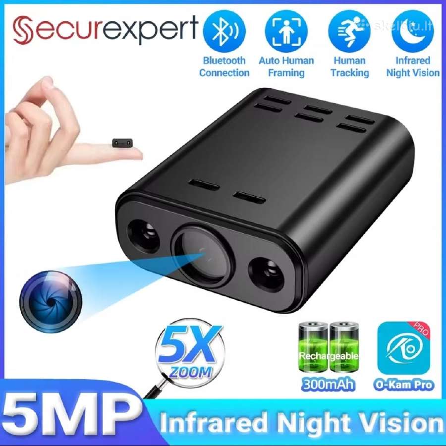 5mp Ultra HD slapta WiFi kamera (įkraunama)