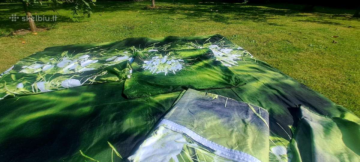 3D dvigulis žalias, gėlėtas patalynės komplektas - nuotraukos Nr. 2