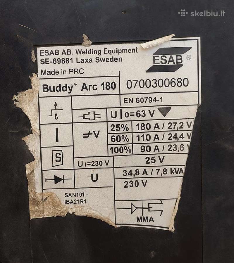 Esab Buddy Arc 180 suvirinimo aparatas su kabeliai - nuotraukos Nr. 3