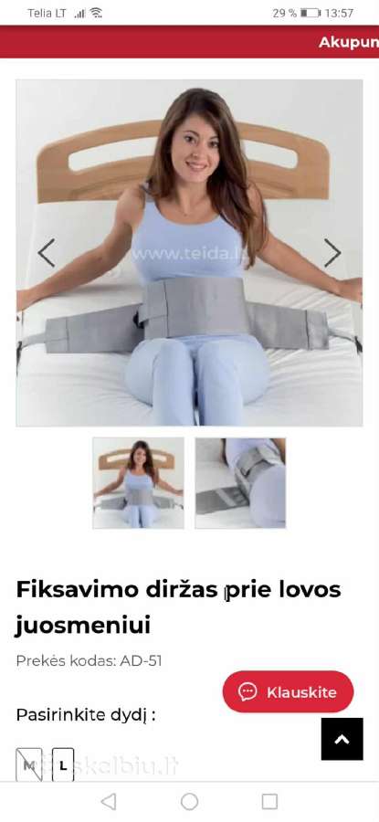 Fiksavimo diržas prie slaugos lovos