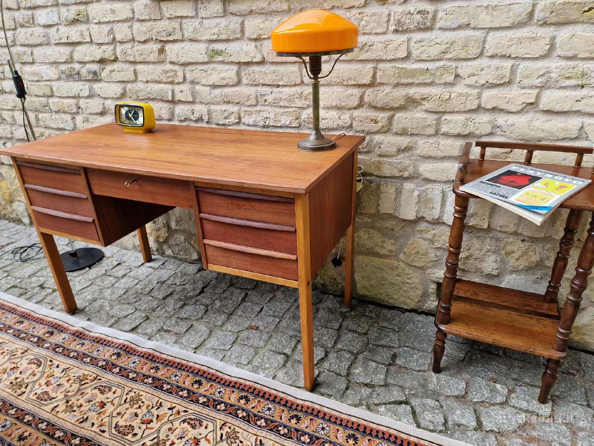 Vintažinis mid century tikmedžio rašomojo stalas - nuotraukos Nr. 3