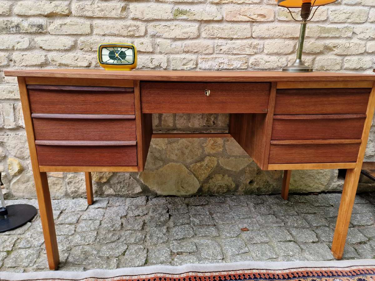 Vintažinis mid century tikmedžio rašomojo stalas - nuotraukos Nr. 5