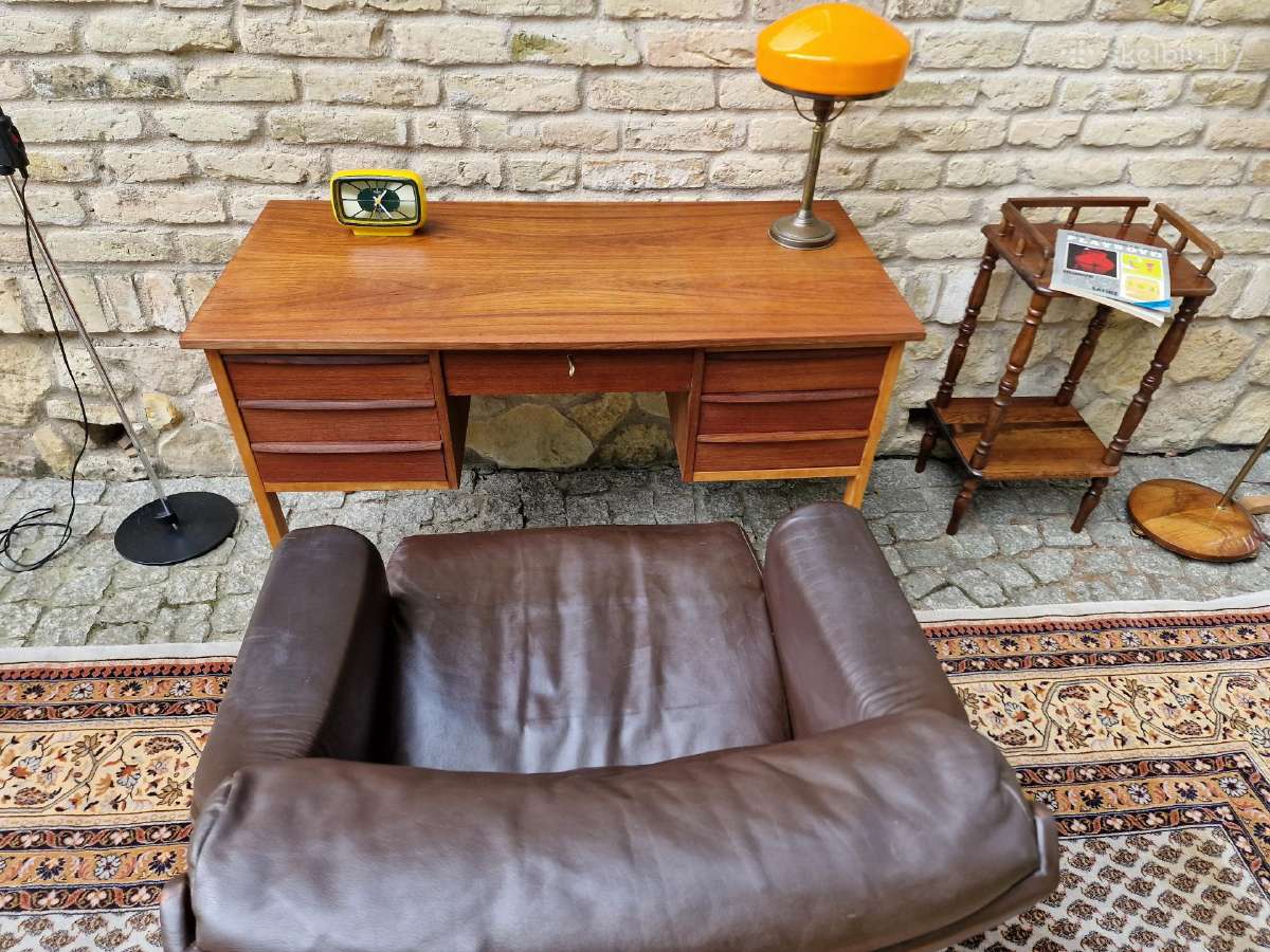 Vintažinis mid century tikmedžio rašomojo stalas - nuotraukos Nr. 13