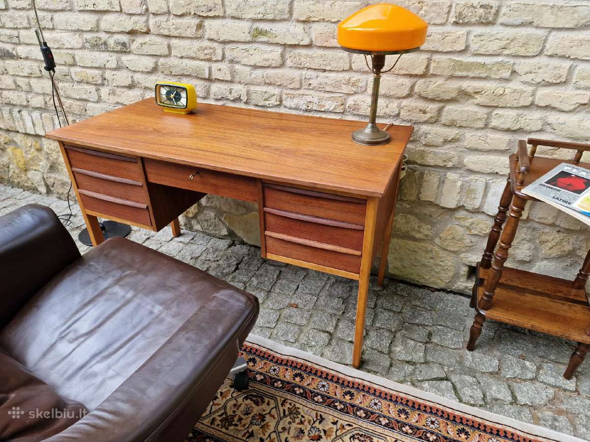 Vintažinis mid century tikmedžio rašomojo stalas - nuotraukos Nr. 19