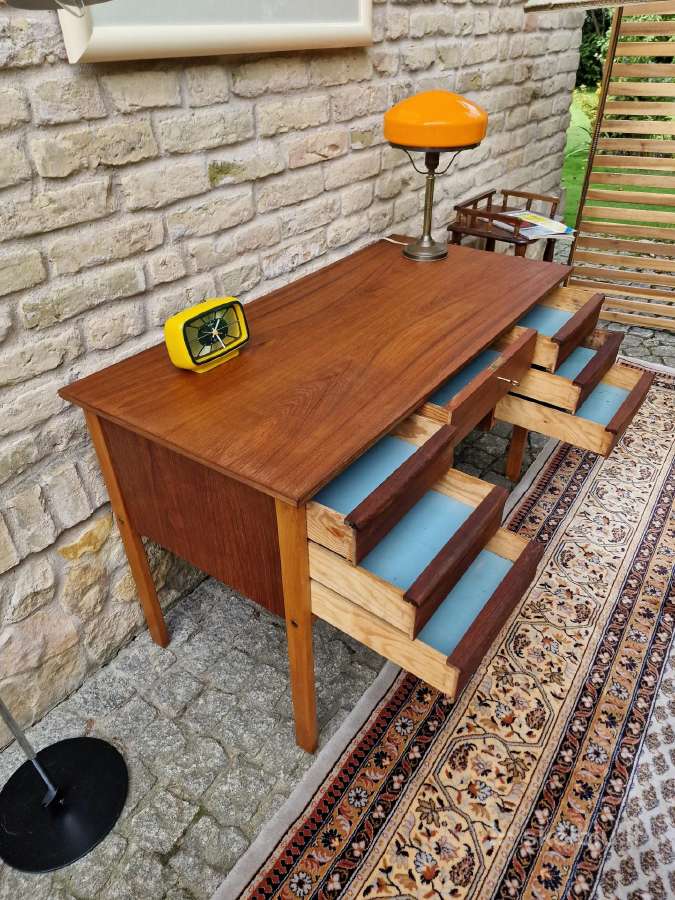 Vintažinis mid century tikmedžio rašomojo stalas - nuotraukos Nr. 27