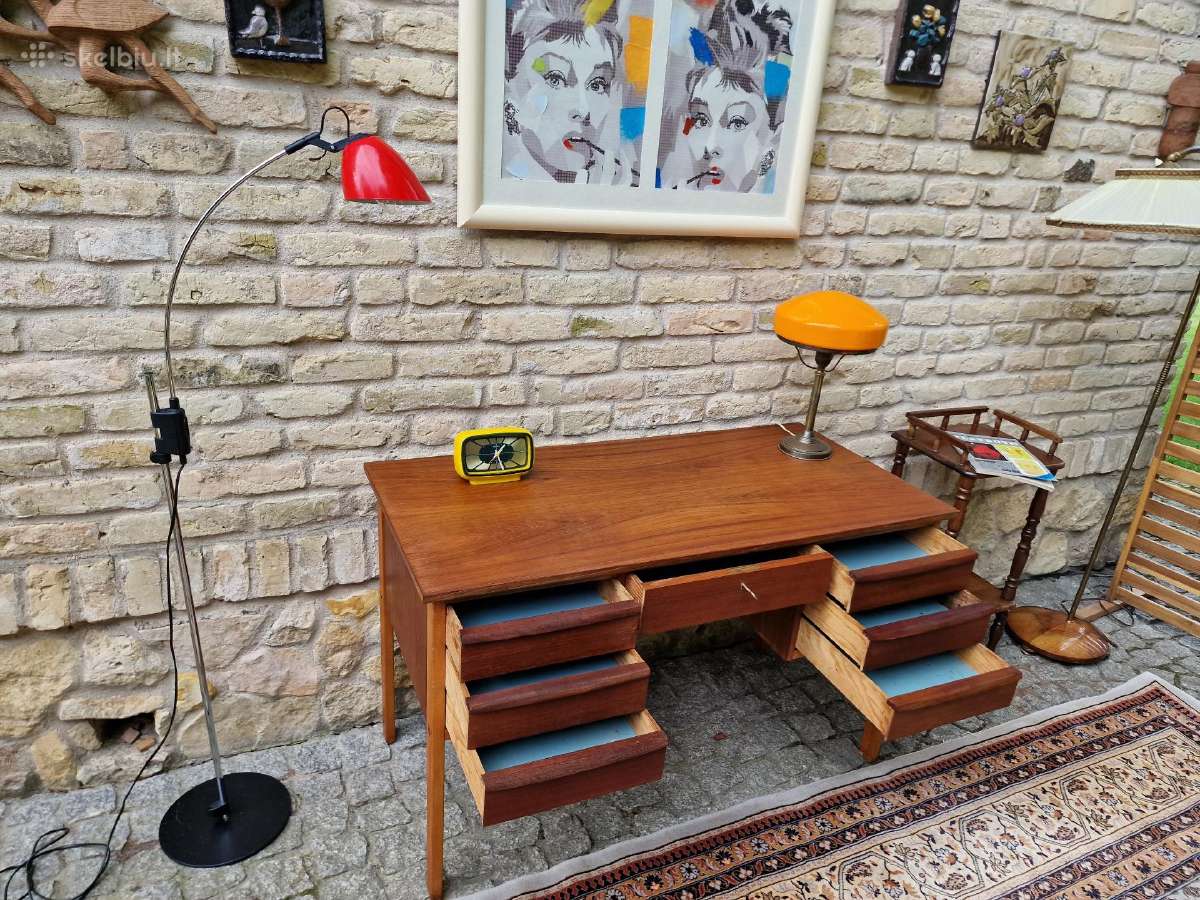 Vintažinis mid century tikmedžio rašomojo stalas - nuotraukos Nr. 28
