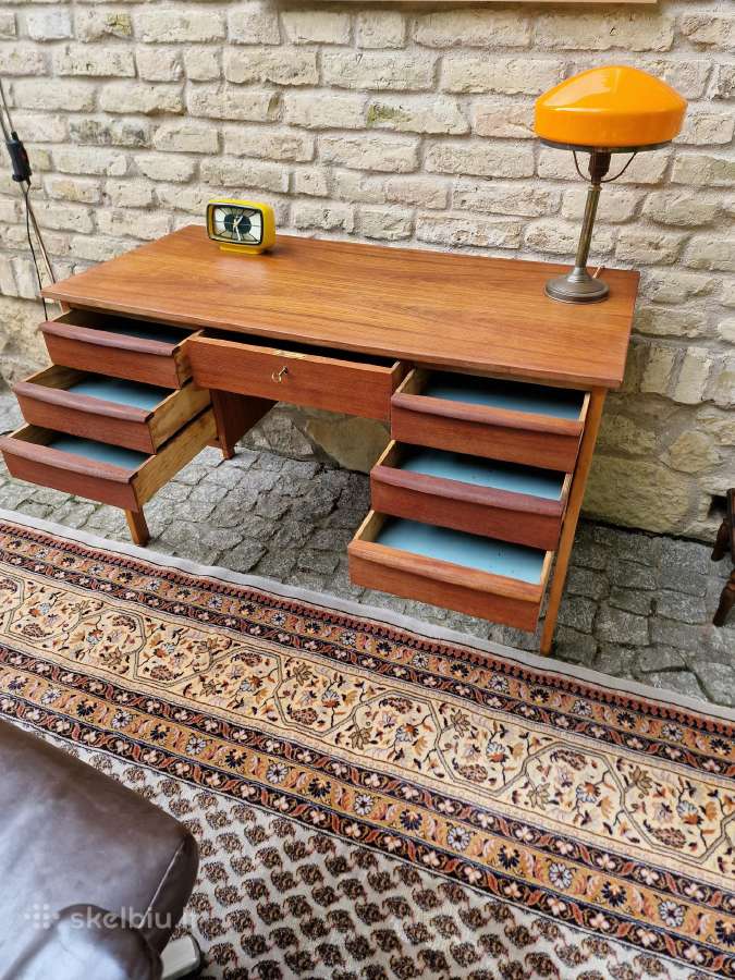 Vintažinis mid century tikmedžio rašomojo stalas - nuotraukos Nr. 29
