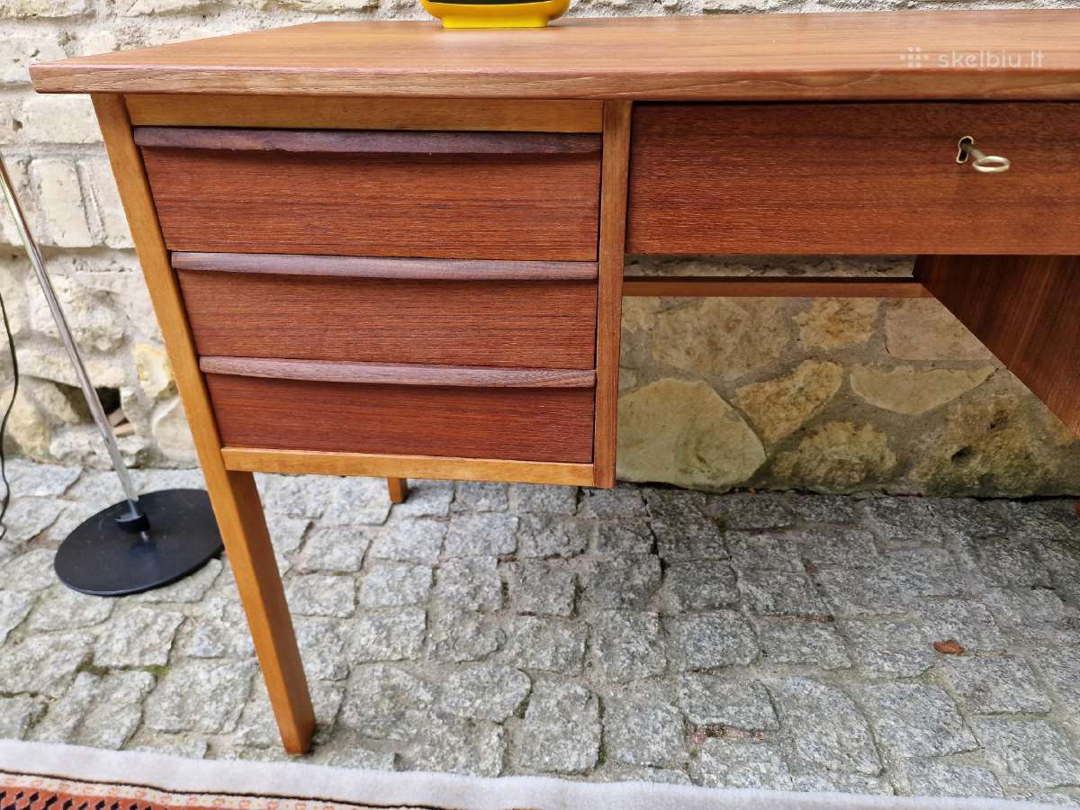 Vintažinis mid century tikmedžio rašomojo stalas - nuotraukos Nr. 31